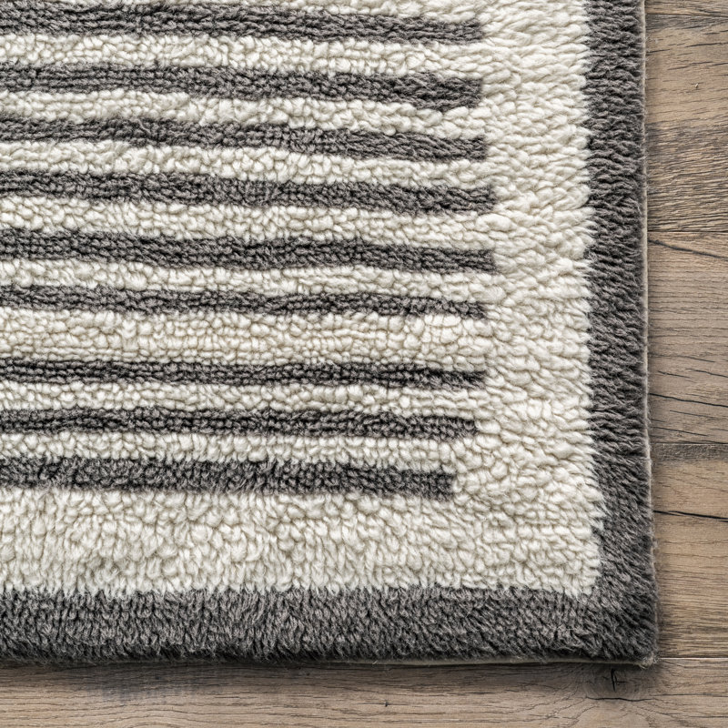 AllModern Machine Washable HandWoven Wool Ivory/Charcoal Area Rug